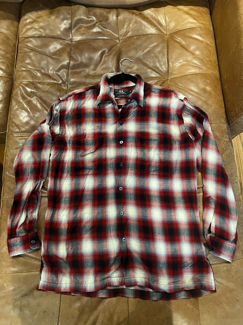 RRL brand men’s small/medium Red, Black & White Plaid Button-Down Shirt